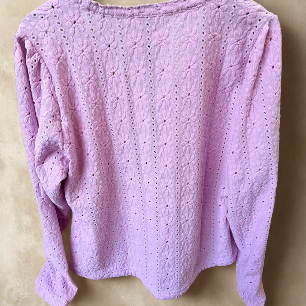 Maeve Pink Eyelet Button-Front Blouse - Picture 3 of 5